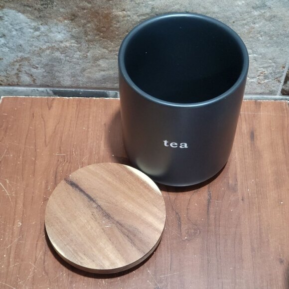 Expressions Signature Ceramic Wooden Tea Cannister Container with Lid Black - Picture 4 of 10